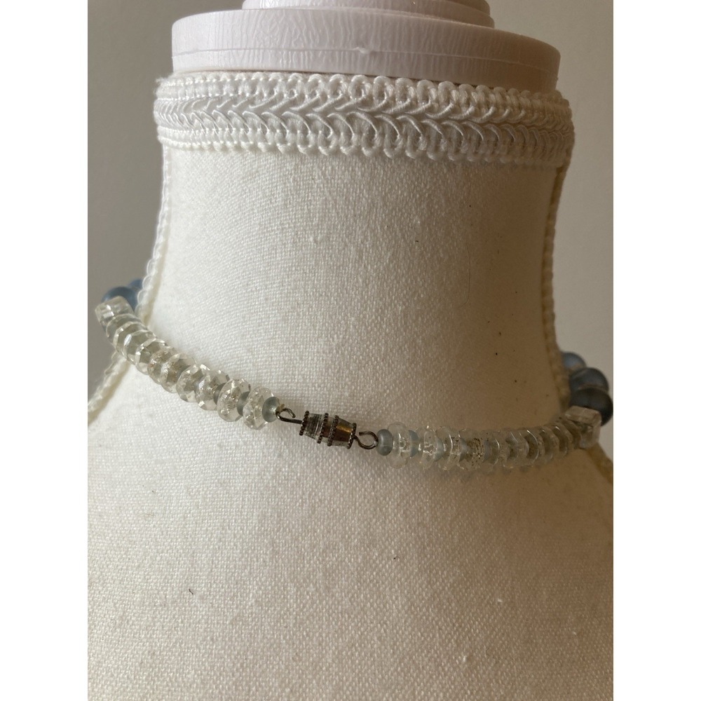 Vintage Blue Frosted Glass Bead Choker Necklace Faceted Spacer Beads Small - Picture 3 of 7